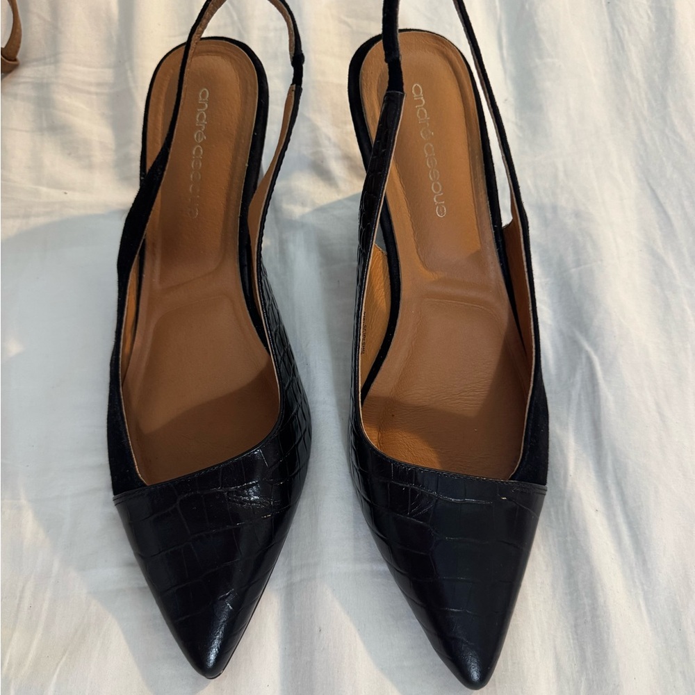 Andre Assous Black Pointed Slingback Flats -